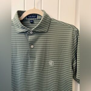 Peter Millar Green Golf Polo with White Stripes